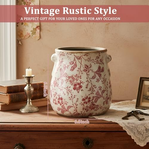 Ceramic Scroll Planter 6.5 Inch, Pink Floral - Image 2