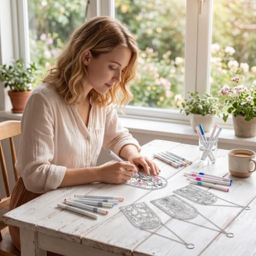Humyoun 36 Pcs Suncatchers Crafts Kit DIY Paint Art Stained Glass Painting Craft Kits 24 Markers and 12 Suncatchers for Adults Home Decor Creative Projects (Window Flower) - Image 6