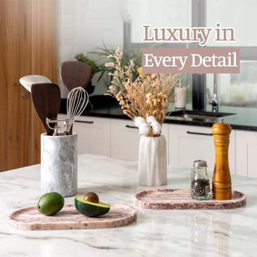 Koville Natural Marble Tray, 12"x6" Decorative Tray for Countertop, Catchall for Perfume, Candles, Jewelry Dish Moca Jade - Image 3