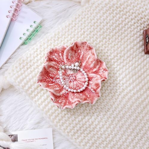 Ceramic Jewelry Dish - Petal Shaped Ring Holder & Key Bowl, Handcrafted Decorative Bowl for Vanity, Dresser, or Entryway, Cute Room Decor & Unique Gift for Women (Kiln Turned Pink) - Image 3