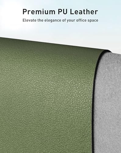 Aothia Faux Leather Desk Mat - Large Mouse Pad, Non-Slip PU Leather Blotter, Waterproof Writing Surface for Office and Home (Olive Green, 63" x 24") - Image 2