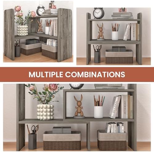 Free Combination Wood Office Desk Organization, Flexible Assembly Desk Top Organizer Shelf, Vertical File Organizer for Office, Classroom, Dorm, Gray - Image 4