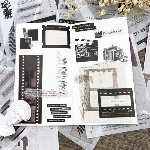 Vintage Washi Stickers Book for Journaling, 180pcs Aesthetic Film Journal Stickers and 20 Sheets Adhesive Scrapbook Papers for Junk Journal Supplies Ephemera Sticker Book for Adults DIY Art Crafts - Image 5