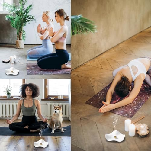 6.7 "Ceramic Incense Burner for Incense/Coil,Wavy Base with Brass -Incense Holder for Sticks,with Ash Catching Bowl for Meditation Yoga and Home Decoration (White) - Image 7