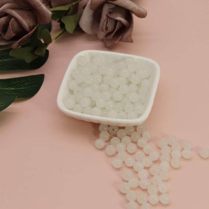 Pamir Tong 600PCS 8mm White Glass Round Beads Bulk-Imitative Jade Beads-Bracelet Loose Beads for Jewelry Making Earring, Necklaces, and DIY Crafts