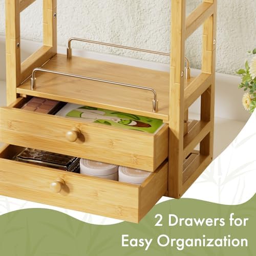 AmazerBath Bamboo Bathroom Counter Organizer, 2-Tier Makeup Organizer with 2 Drawers, Vanity Organizer Storage Coffee Matcha Station, Compact Shelf for Bathroom Kitchen Office Countertop - Image 5