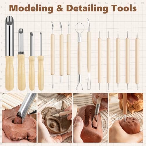 UUSYCUN 52PCS Pottery Tools for Sculpting, Ceramics Clay Tools for Pottery Kiln, Pottery Wheel, Trimming, Carving, Modeling, Beginners, Polymer Clay, Air Dry Clay, Pros, Adults, Crafting Supplies - Image 4