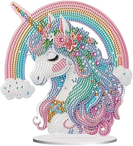 Diamond Painting Kits for Adults Beginners, 5D Full Drill Rainbow Pony Crystal Art Desktop Ornament, DIY Single Sided Home Office Desk Decor, Creative Craft Gift Set with Tools by OFRKE