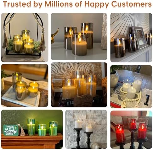 Eywamage Gold Glass Flameless Pillar Candles with Remote, Flickering Fall LED Candles Battery Operated Set of 3 - Image 6