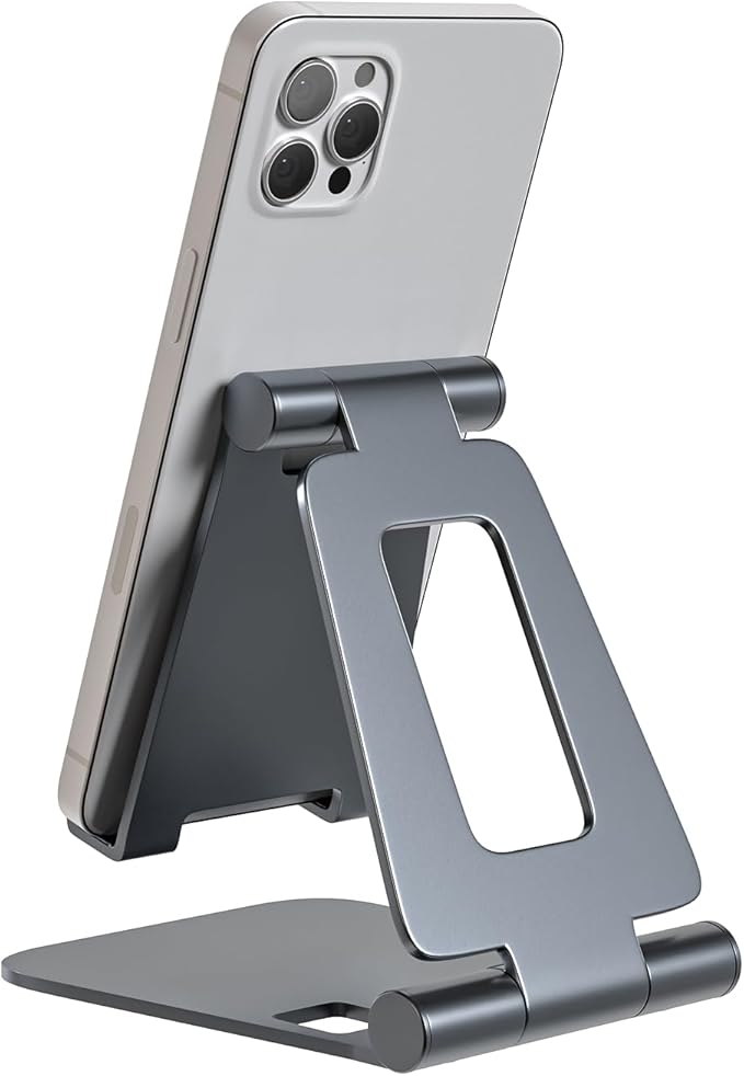 Cell Phone Stand for Desk Phone Holder Foldable Portable Adjustable Cradle Dock Compatible with iPhone 15 14 13 Pro Max, iPhone 12 11 Plus SE XS XR 8 7, Office Desk Travel Accessories, Gray