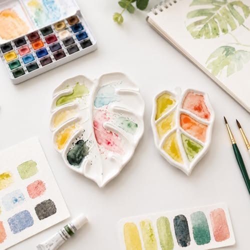 Bower Bird Ceramic Watercolor Palette,mini 5.5in Leaf Artist Porcelain Palettes for Painting,for Acrylic,Gouache,Watercolor,Painting,Ceramic Mixing Tray (Leaf Set) - Image 3