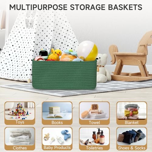 3 Pack Storage Baskets for Organizing, 13.7×9.5×6.3", Green - Image 6
