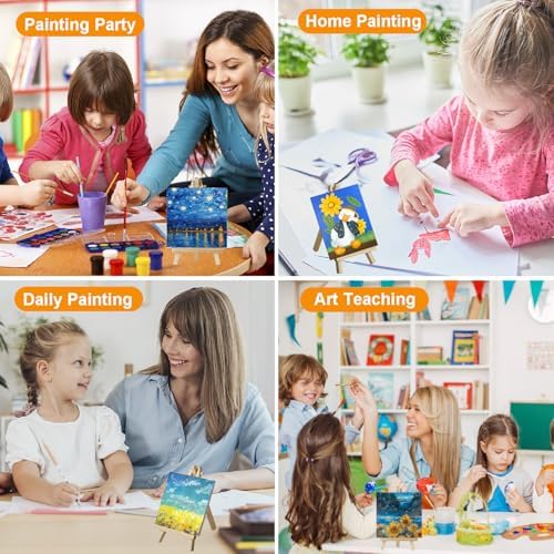 25 Pack 6 x 6 Inch Mini Canvas and Easel Set with Paint, Small Canvases for Painting with Easel Stand and 12 Colors Mini Paint Set, Bulk Students Acrylic Canvas Painting Kit for Paint Party Supplies - Image 5