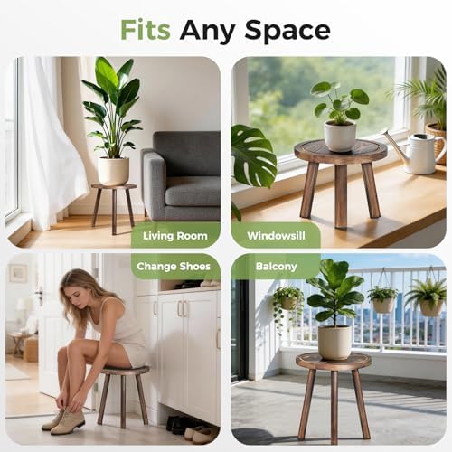 3-Pack Upgrade Thicken Wood Plant Stand Indoor, for 6-12 Inch Pots, Plant Stool Water-resistant Pinewood, Mid Century Modern Decor, Plant Stand 3 Sizes, for Living Room, Balcony, Office(Dark Brown) - Image 5