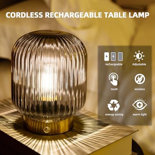 MJ PREMIER Rechargeable Table Lamp, Cordless Lamp with Memory Function,Gray - Image 2