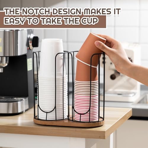 Geelin 18oz Adjustable Coffee Cup Dispenser with Wooden Base, Cup and Lid Holder, Cups Holder Organizer for Coffee Pod Straw and Lid Storage(2-Compartment Single,Color 1) - Image 6