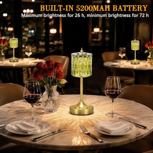 Cordless Table Lamp, 5200mAh Rechargeable Green Glass Touch Lamp - Image 5