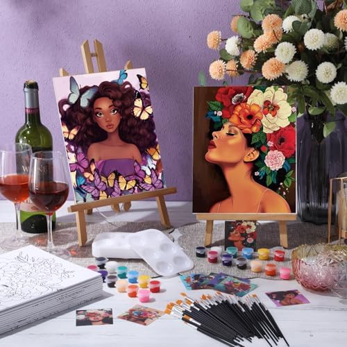 Ctosree 12 Pack Paint and Sip Kit Pre Drawn Canvas, Flower Lady, 10x8'' - Image 2