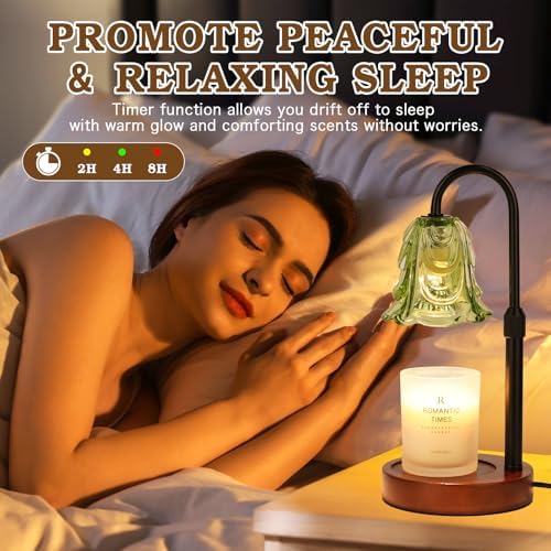Small Candle Warmer Lamp with Timer, Adjustable Green Lamp Warmer for Jar Candles, Christmas Birthday Gifts for Women Mom Her, Dimmable Candle Heater, 2pcs Cute Wax Warming Light with Wood Base - Image 6