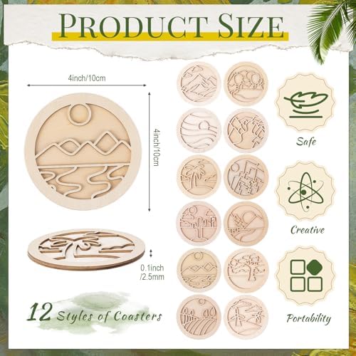 Reallnaive Wood Coasters Painting Kit DIY Craft, 24 Pcs, Landscape - Image 2