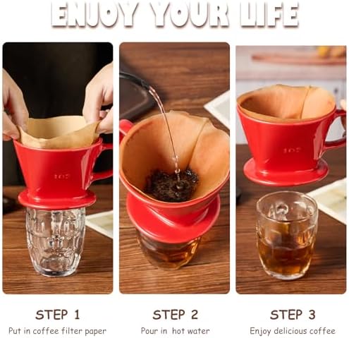 Pour Over Coffee Dripper, Ceramic Pour Over Coffee Maker, Red - Image 6