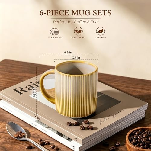 theterra Ceramic Coffee Mugs Set of 6, 14.2 oz Coffee Cups with Handle - Image 3