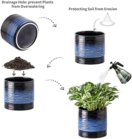 Nihow Ceramic Plant Pot,6 Inch Planter with Drainage Hole&Saucer for Indoor - Image 3
