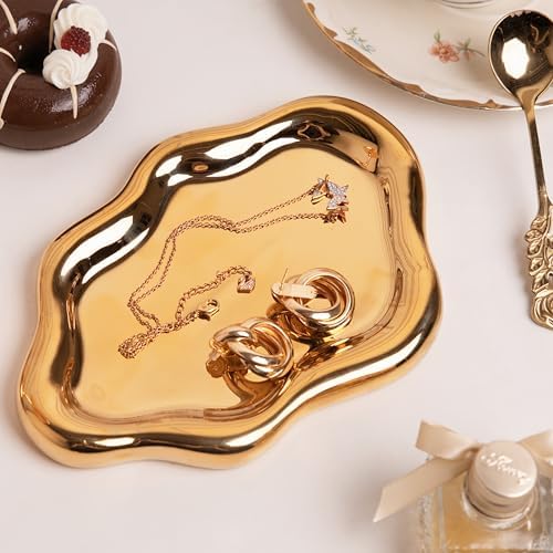 Lynagert Cloud Trinket Dish, Chubby Jewelry Tray, Ceramic Jewelry Ring Trinket Dish for Rings Earrings Necklace Organizer, Mother's Day Thanksgiving Christmas Birthday Bridesmaid Gifts (Golden) by Lynagert