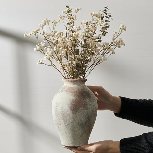SIDUCAL Ceramic Vintage Flower Vase | 9 Inch Large Pottery Rustic Farmhouse Boho Vase for Home Decor, Table, Living Room, Bathroom, Coffee Desk, Shelf, Mantel Decoration, Wedding, Terra - Image 6