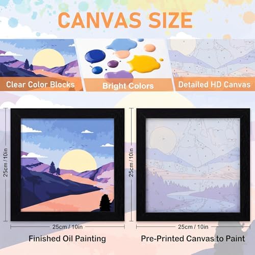 Novabright 4 Sets Paint by Numbers for Adults Beginners Landscape Paint Kit Framed Colorful Mini Easy Art with Canvas Acrylic Paints Brushes Board Sunset Lake Mountains for DIY Crafts Home Wall Decor - Image 3