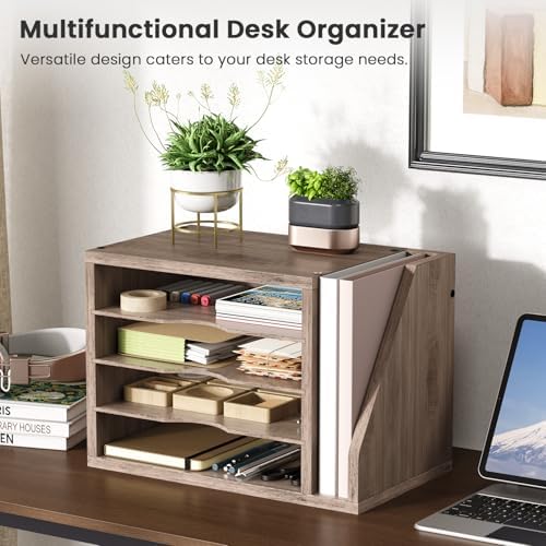 Wooden Mail Organizer, Desk Organizer with 3 Adjustable Shelves - Image 2
