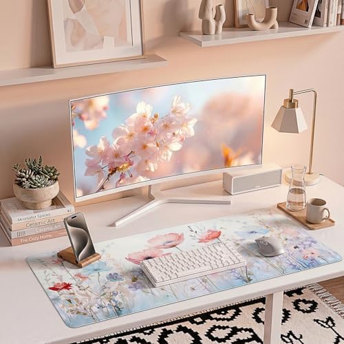 Wildflower Desk Mat 35.4x15.7 Inch, Large Extended Mouse Pad with Watercolor Floral Design, Non-Slip Water-Resistant XXL Desk Pad for Women, Home Office & Aesthetic Setup - Image 5