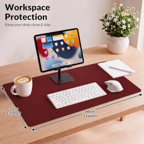 AFIING Leather Desk Pad Protector, 23.6" x 13.7", Red - Image 2