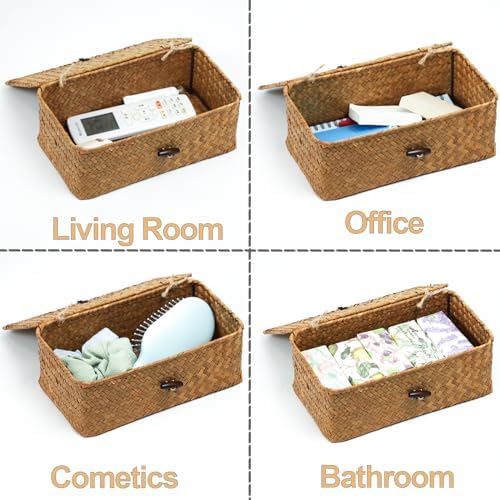 Set of 2 Wicker Basket with Lid, Seagrass Woven Basket for Storage - Image 2