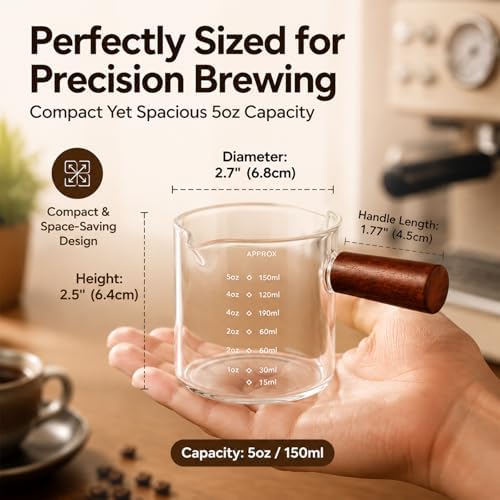 2 Pack Borosilicate Glass Espresso Shot Glass Measuring Cups with Handle - Image 4