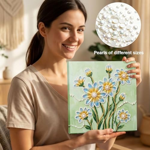 LQCrafK DIY Pearl Art Painting Handcraft Kit for Adults Beginners with Tools and Framed Painting, Creative Design,Self-Adhesive, Healing Stress-Relieving Home Wall Decoration-Flowers - Image 4