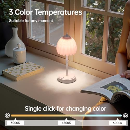 Shenmoyl Rechargeable Table Lamp with 5200mAh Battery & Touch Control - 3 Adjustable Color Temperatures, Cordless Dimmable Table Light for Bedroom, Office Desk, Nightstand(Creamy Pink, 1 Pack - Image 3
