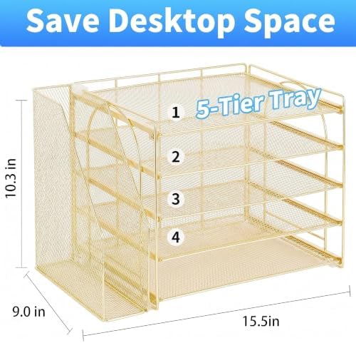 OPNICE Desk Organizer, 5-Tier Paper Organizer Letter Tray, Gold - Image 5