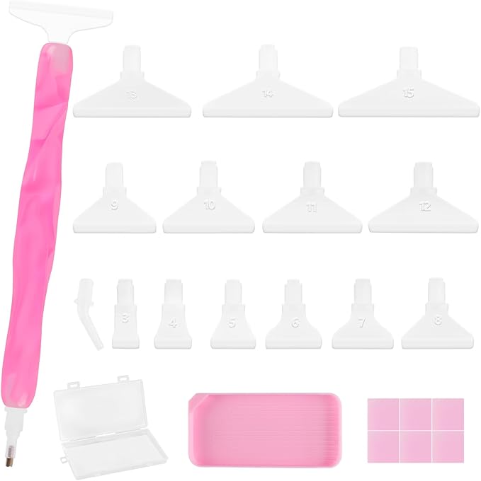 Phinus Diamond Art Pens 24P, Acrylic Diamond Painting Pen with Various Tips and Dotting Clay, Ergonomic Diamond Art Tools Set for 5D Gem Paintings (Pink)