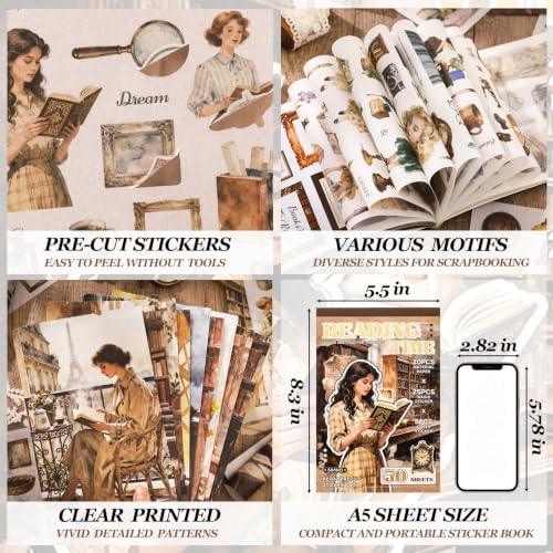 500PCS Washi Stickers Book for Journaling Supplies,Reading Scrapbook Paper - Image 5