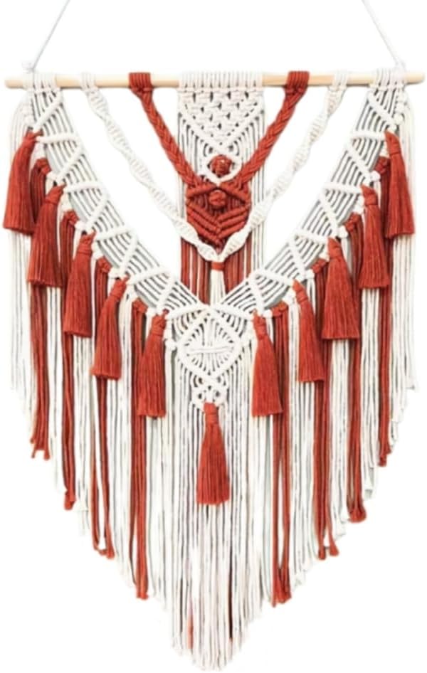 HARWAVE Macrame Wall Hanging, Handmade Boho Woven Wall Hanging with Tassel, Wall Decor for Bedroom Living Room Nursery Apartment (Purplish Red)