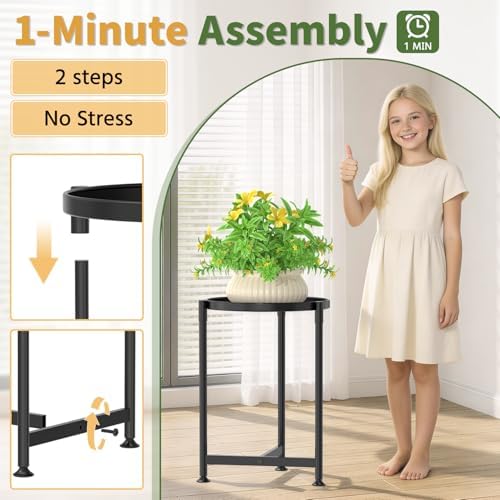 LASZOLA Metal Small Plant Stand Indoor Tall with 11 Inch Large Tray, Black - Image 5