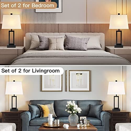 23.5" Touch Control Table Lamps Set of 2, Bedside Lamp with 2 USB Ports & AC Outlet, 3-Way Dimmable Nightstand Lamp with White Linen Shade for Living Room Bedroom End Table Office(2 LED Bulb Included) - Image 6