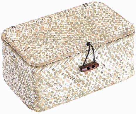 Hipiwe Mini Seagrass Shelf Basket with Lid Decorative Woven Box, 7x4.3x3.3" by Hipiwe