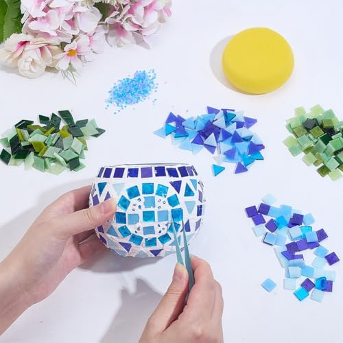 WEBEEDY 2 Sets Mosaic Glass Candle Holders Romantic Mosaic Candle Holders Making for Tealight Multicolor Candles Holder Making Kits with Instruction for Beginner Adult Home Table Decor,3.9x3 Inch - Image 4