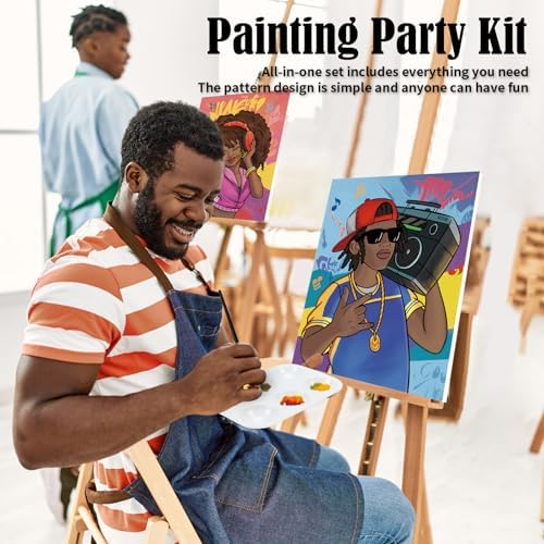 VOCHIC 2 Pack Paint and Sip Kit for Adults Pre Drawn Canvas to Paint Couples Painting Party Kit Outline Canvas Art Set for Date Night Games Valentine(Music Couple, 8x10 Inches) - Image 3
