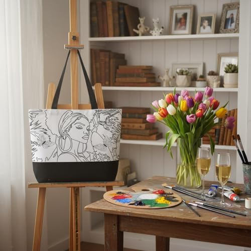 Locmeo 10 Set Paint and Sip Canvas Bags Pre Drawn Kit,Afro Queen - Image 4
