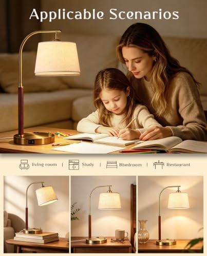 Vintage Table Lamp with USB Ports & AC Outlet, Solid Wood Desk Lamp - Image 4