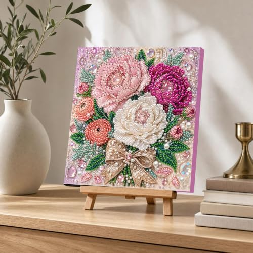 DIY Pearl Painting Kit for Adults, Peony Flower Gem Art with Wood Frame, 20x20cm Pearl Diamond Craft, Floral Wall Decor Gift for Women, Beginners Relaxing Hobby Kit - Image 7