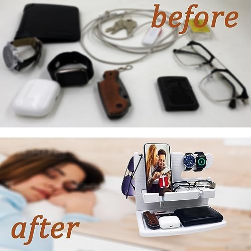 VEIYAILU Gifts for Women Girlfriend Him Men Dad Husband Boyfriend Nightstand Organizer Wood Phone Docking Station(White) - Image 6